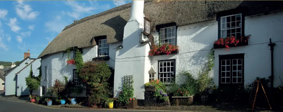 Thatched front of The Ship Inn, known as the Top Ship, in Porlock
