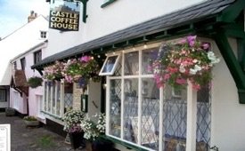 Castle Coffee Shop frontage and hanging baskets