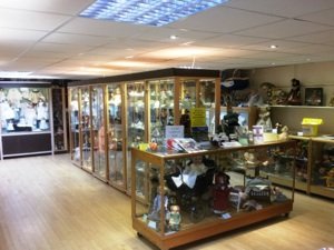 Display cabinets inside Dunster Dolls Museum