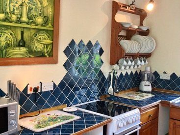 Kitchen worktop and tiled splashback