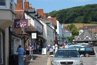 Shopfronts along Dunster High Street