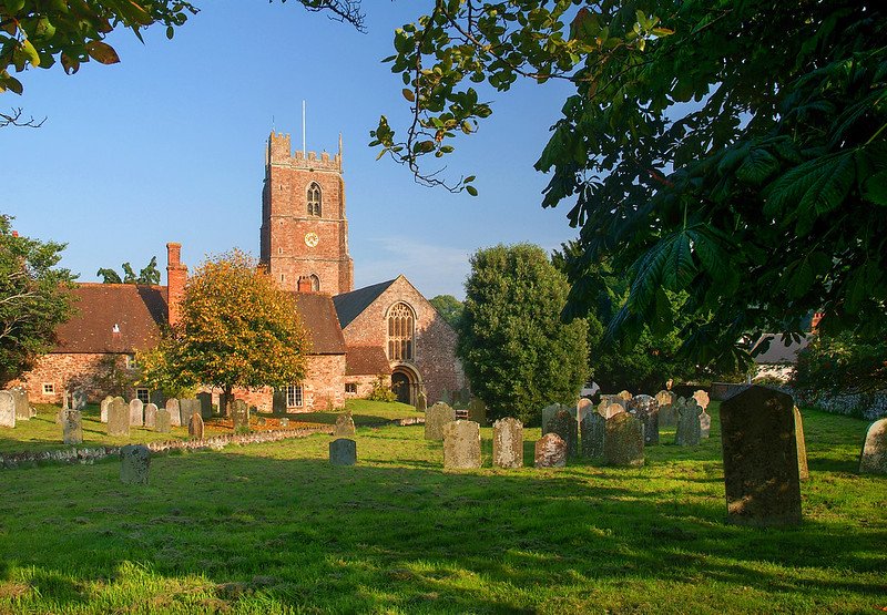 St George’s Church tower above the churchyard